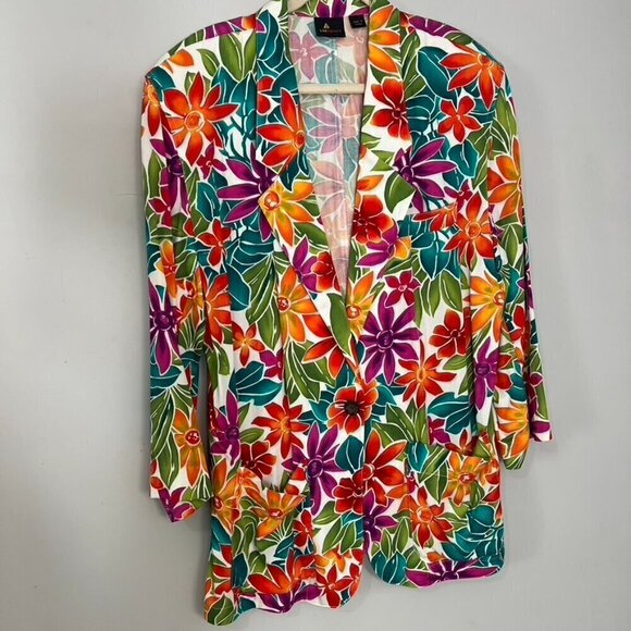 Vintage colorful floral wacky bold blazer boyfriend oversized jacket Bloomcore - Picture 7 of 7